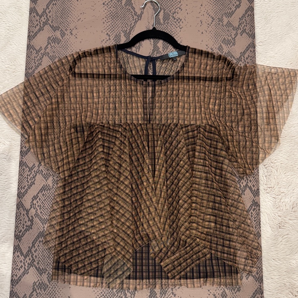 Eva Franco Sheer Plaid Brown Blouse